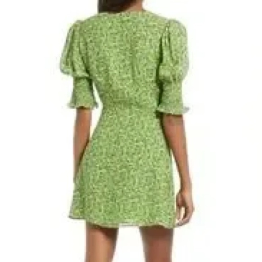 Reformation Green Alison Floral Button Down Short Puff Sleeve Mini Sun Dress - Picture 13 of 14